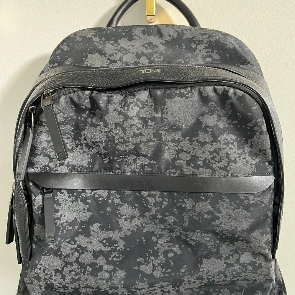 TUMI Dalston Massie Black Camo Nylon and Leather Laptop Backpack